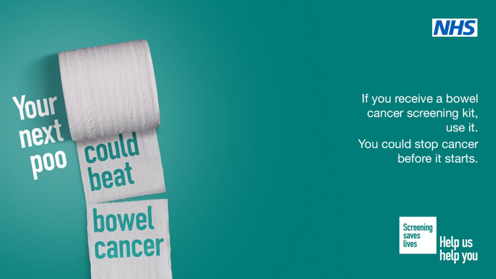 Your next poo could beat bowel cancer, news article about the importance of the NHS bowel cancer Screening Programme.