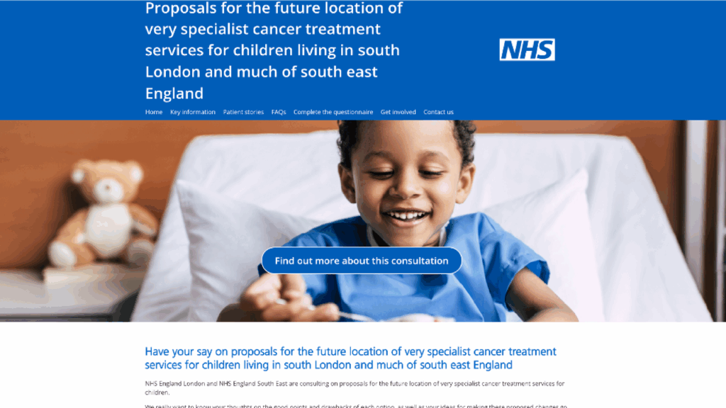 A screenshot of the Children's Cancer Centre webpage