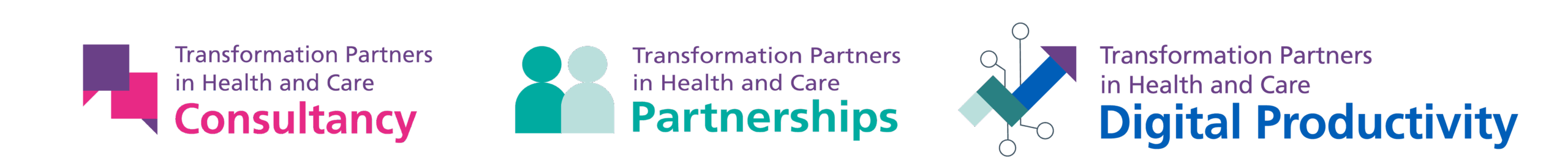 Three logos of Transformation Partners - Consultancy, Partnerships and Digital Productivity