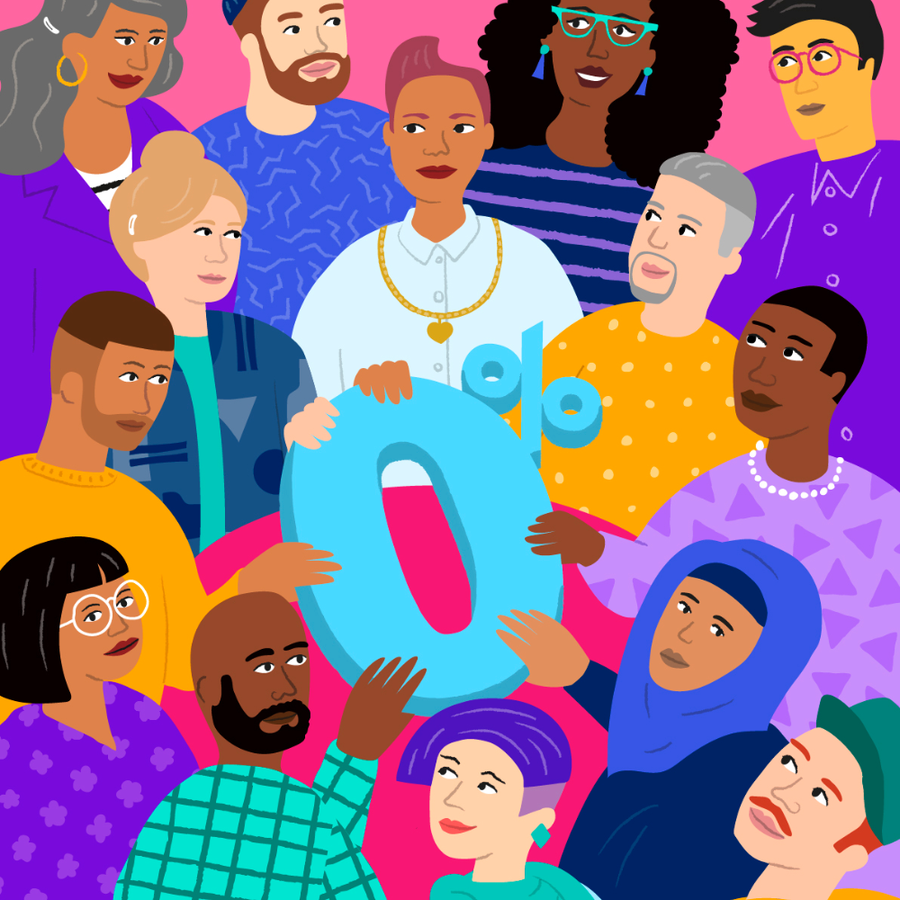 A group of people holding a 0%