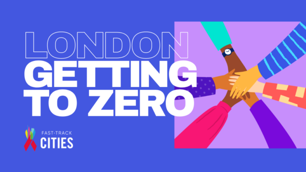 London Getting to Zero - Fast Track Cities London logo. Illustration of multiple hands